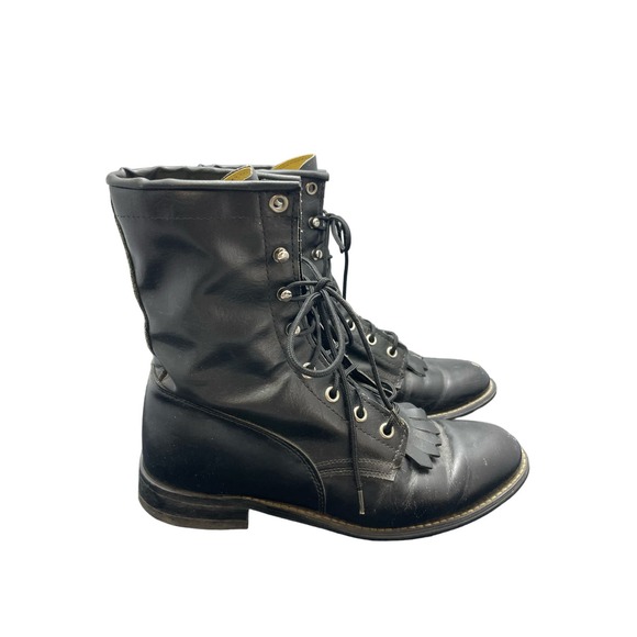 Black Western Lace Up Boots with Fringe Size 8 - Picture 3 of 9